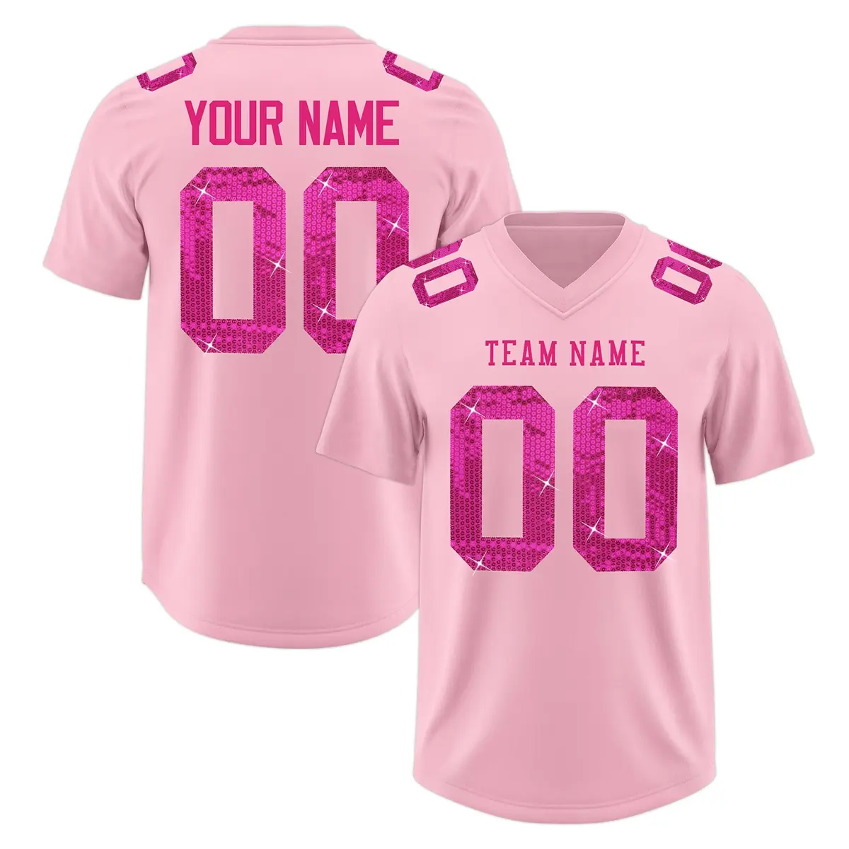 Light Pink Pink Sequin Lettering Breathable Football Jersey