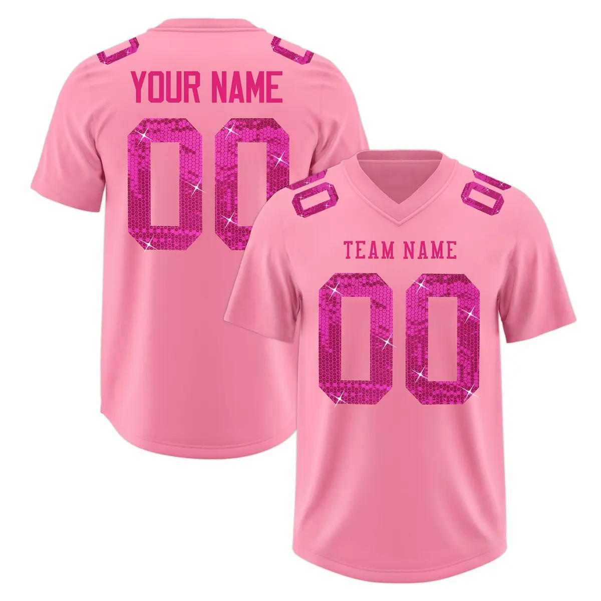 Light Pink Pink Sequin Lettering Breathable Football Jersey