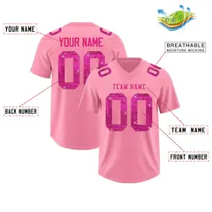Light Pink Pink Sequin Lettering Breathable Football Jersey 2