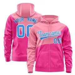 Light Pink Pink Wave Color Block Varsity Full-Zip Letterman Jacket Hoodie