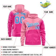 Light Pink Pink Wave Color Block Varsity Full-Zip Letterman Jacket Hoodie 4