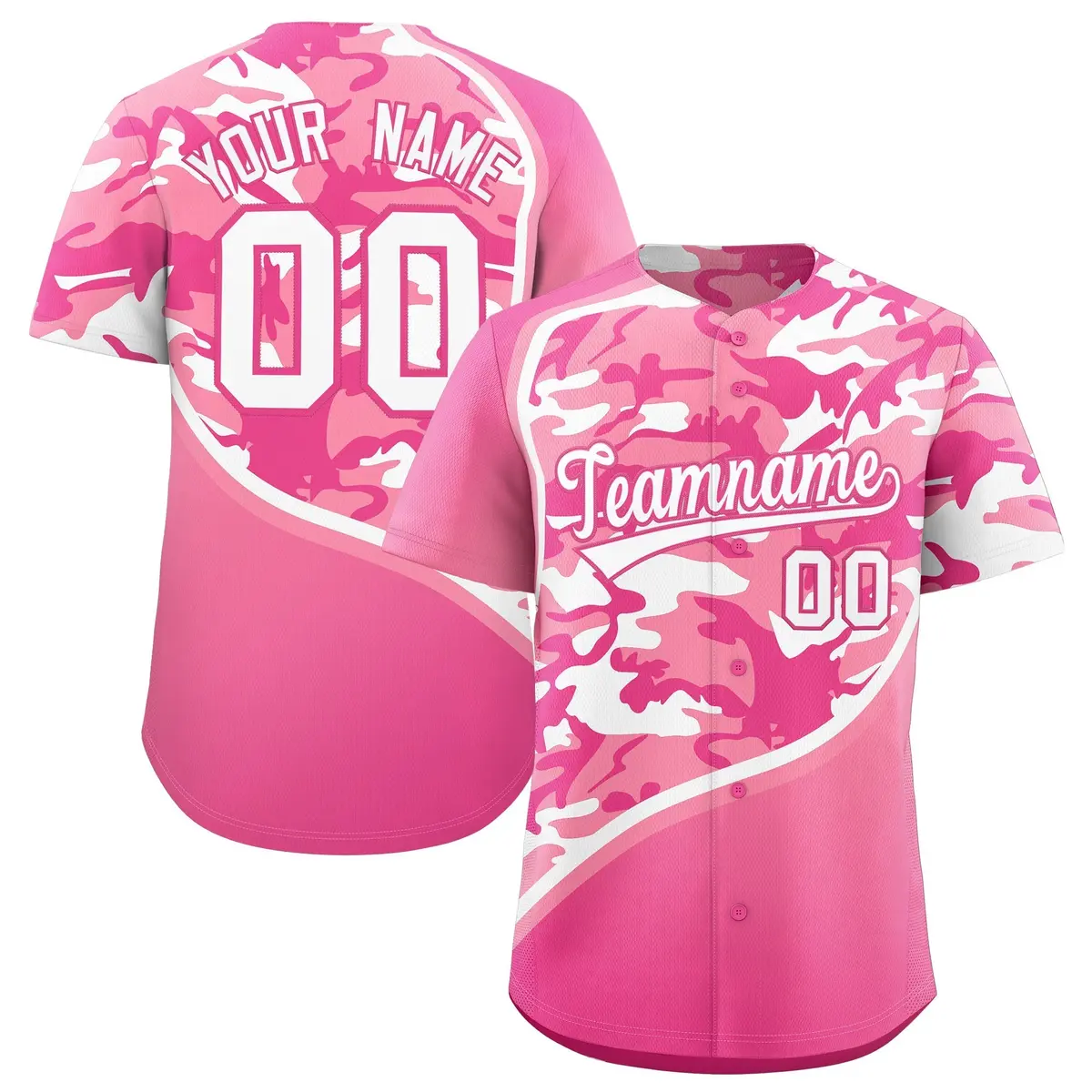 Light Pink Pink White Camo Gradient Fashion Baseball Jersey