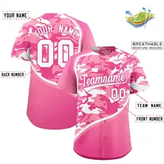 Light Pink Pink White Camo Gradient Fashion Baseball Jersey 2