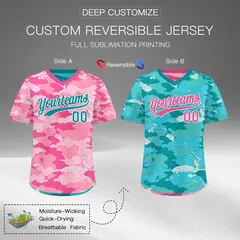 Light Pink Pink White Camo Reversible Pullover Baseball Jersey 2