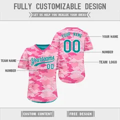Light Pink Pink White Camo Reversible Pullover Baseball Jersey 3