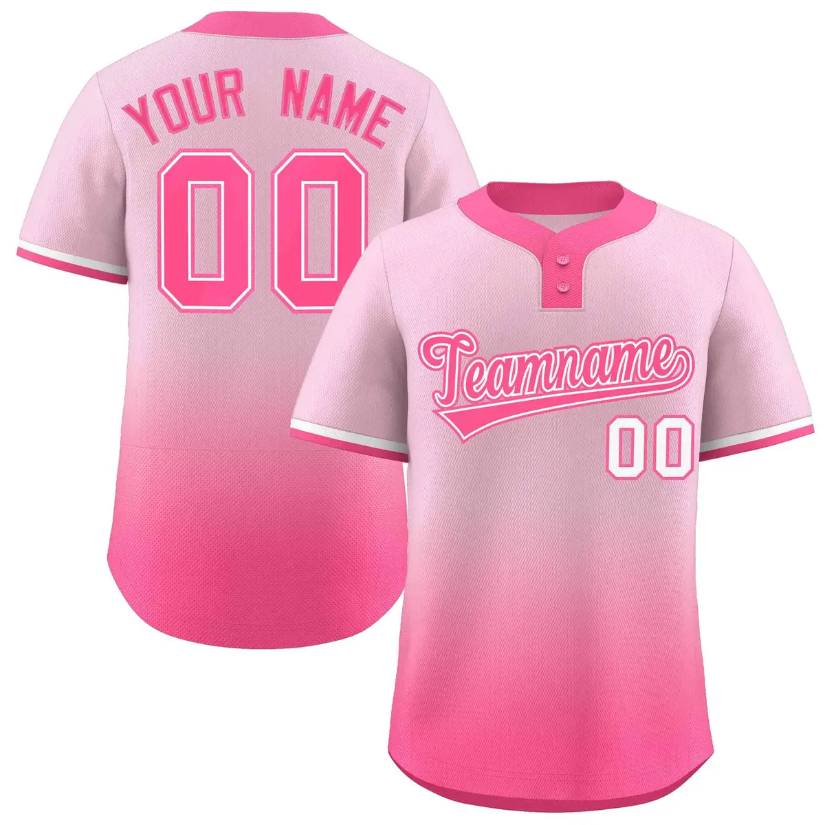 Light Pink Pink-White Gradient Two-Button Softball Jersey