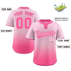Light Pink Pink-White Gradient Two-Button Softball Jersey 2