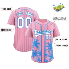 Light Pink Powder Blue Coconut Tree Pinstripe Baseball Jersey 2