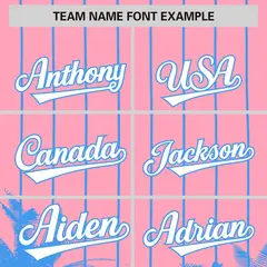 Light Pink Powder Blue Coconut Tree Pinstripe Baseball Jersey 3