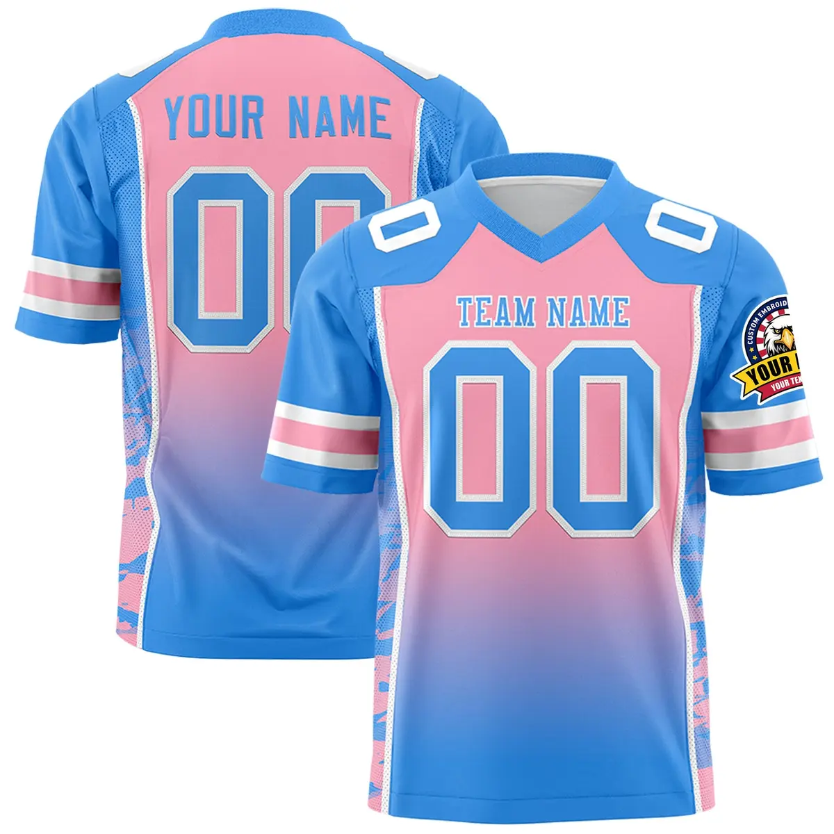 Light Pink Powder Blue Gradient Side Pattern Football Jersey