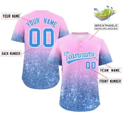 Light Pink Powder Blue Gradient Sparkle-Effect Baseball Jersey 2