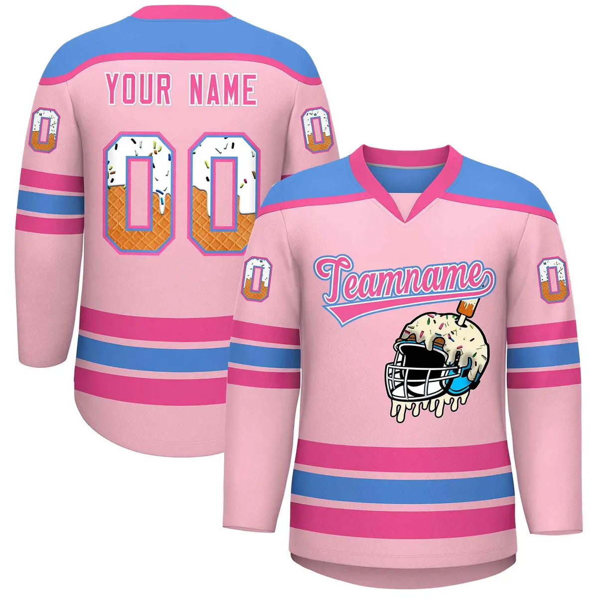 Light Pink Powder Blue Ice Cream Helmet Pattern Hockey Jersey