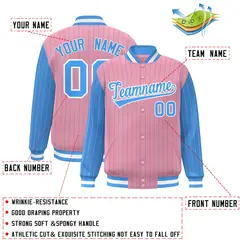 Light Pink Powder Blue Pinstripe Raglan Varsity Letterman Baseball Jacket 2