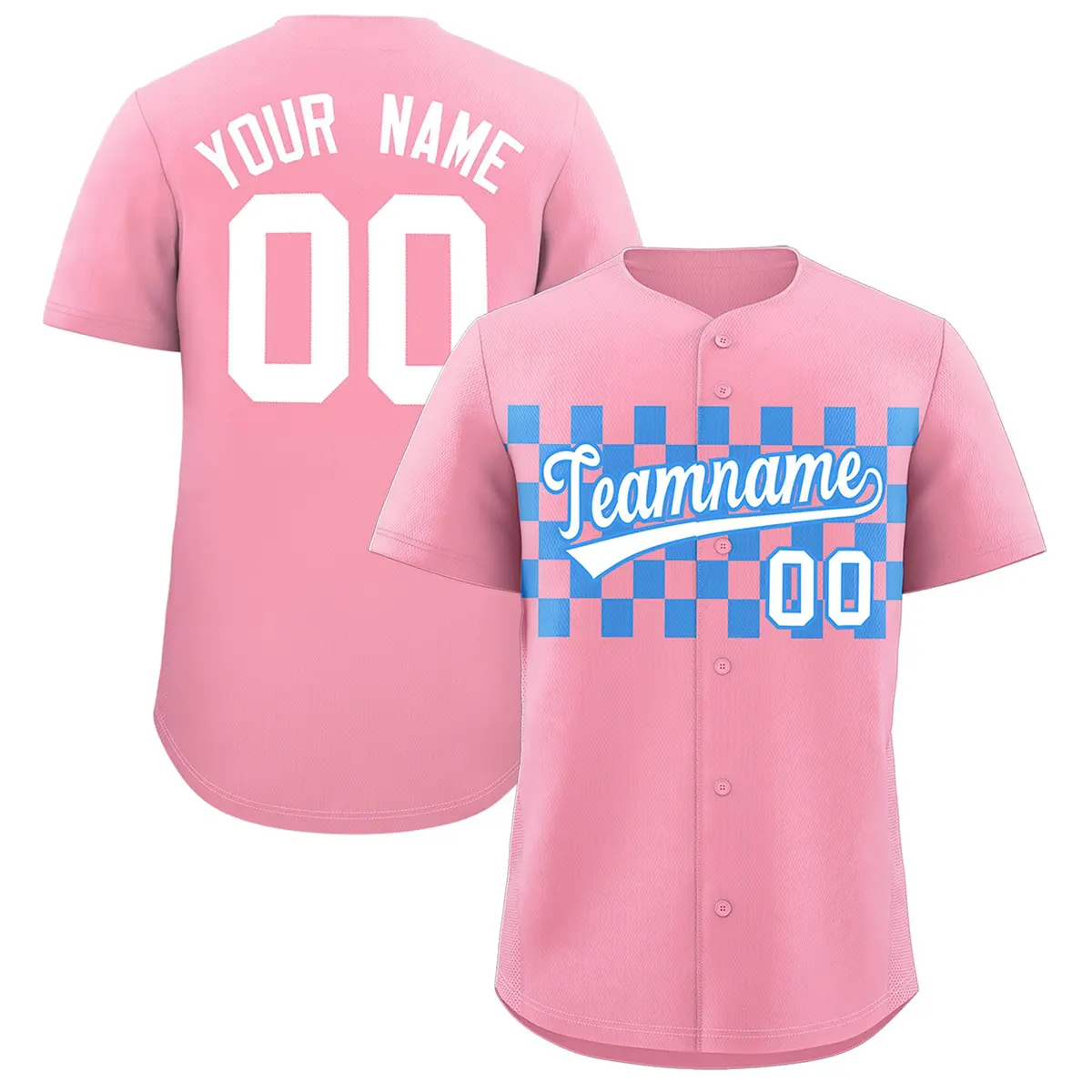 Light Pink Powder Blue Plaid Baseball Jersey