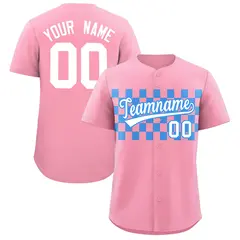 Light Pink Powder Blue Plaid Baseball Jersey 1