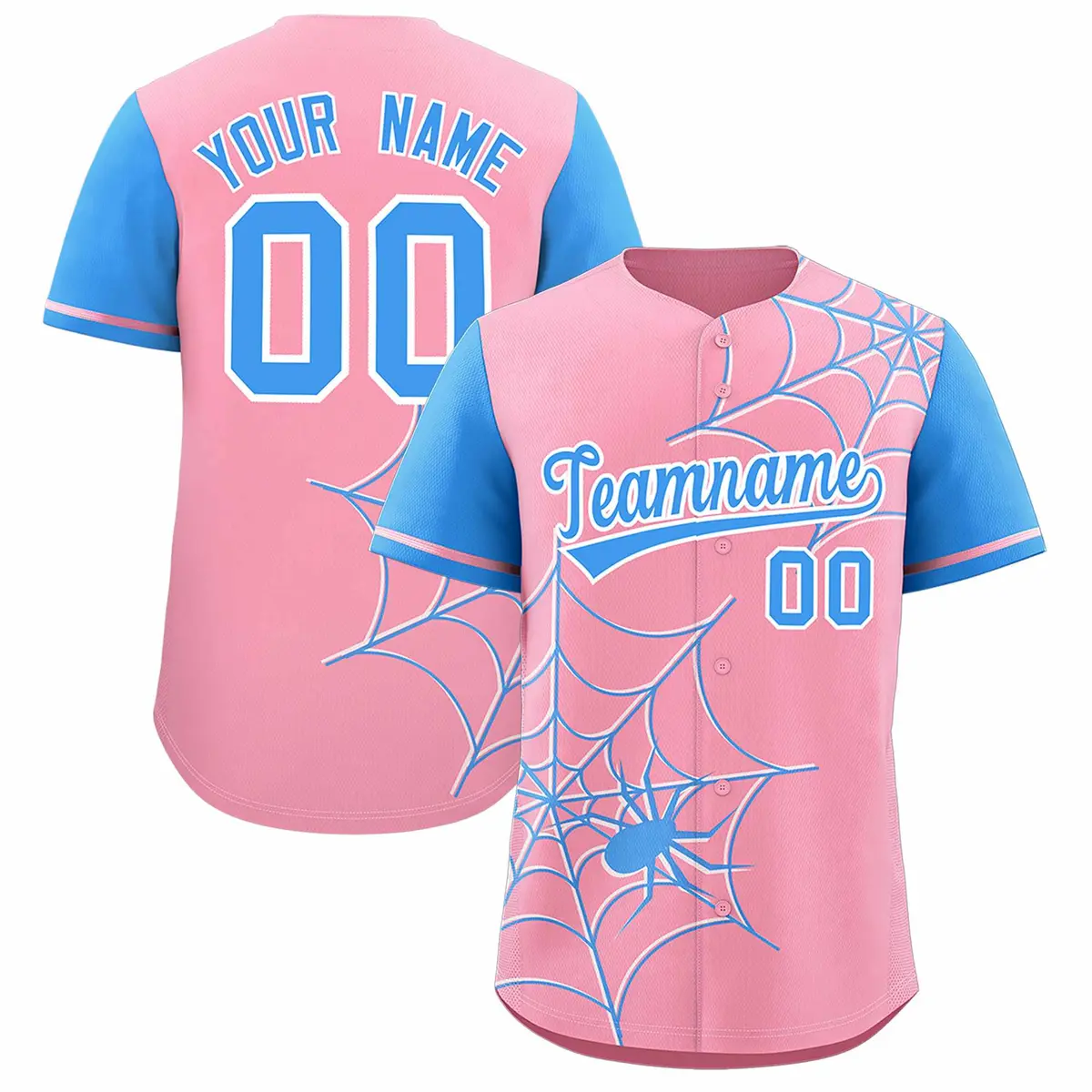 Light Pink Powder Blue Spider Web Raglan Baseball Jersey