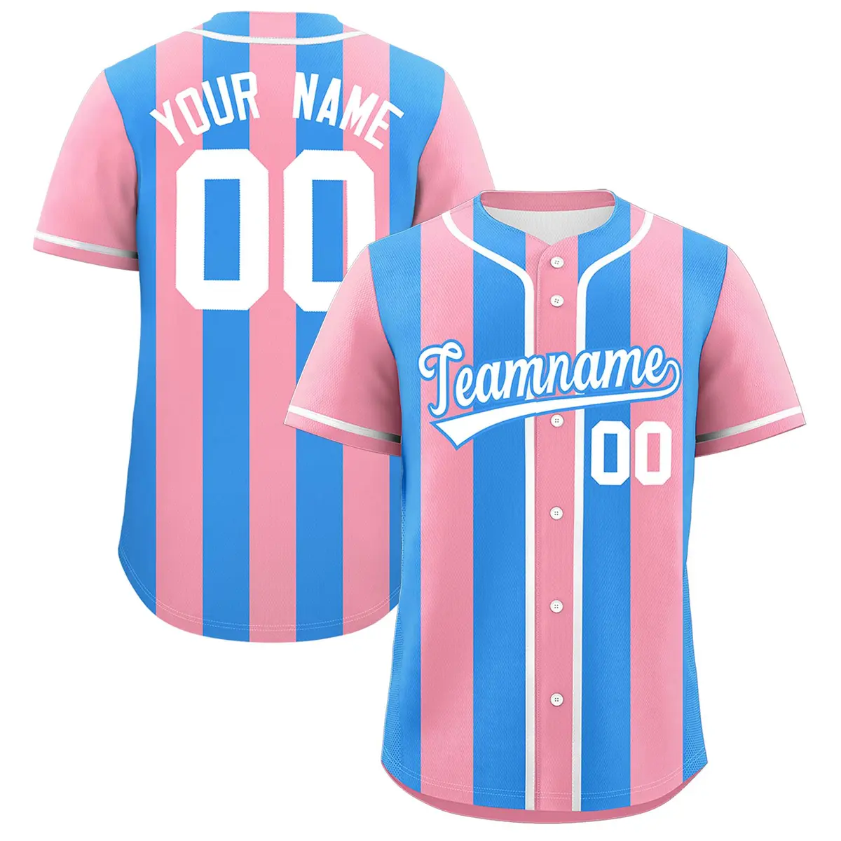 Light Pink Powder Blue Thick Stripe Baseball Jersey
