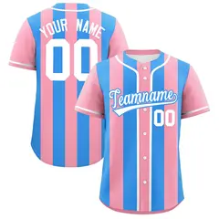 Light Pink Powder Blue Thick Stripe Baseball Jersey