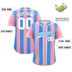 Light Pink Powder Blue Thick Stripe Baseball Jersey 2