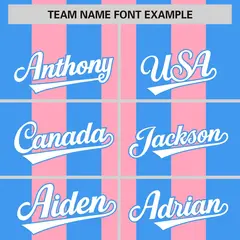 Light Pink Powder Blue Thick Stripe Baseball Jersey 3