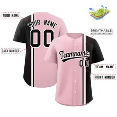 Light Pink Powder Blue-White Color Block Baseball Jersey 2