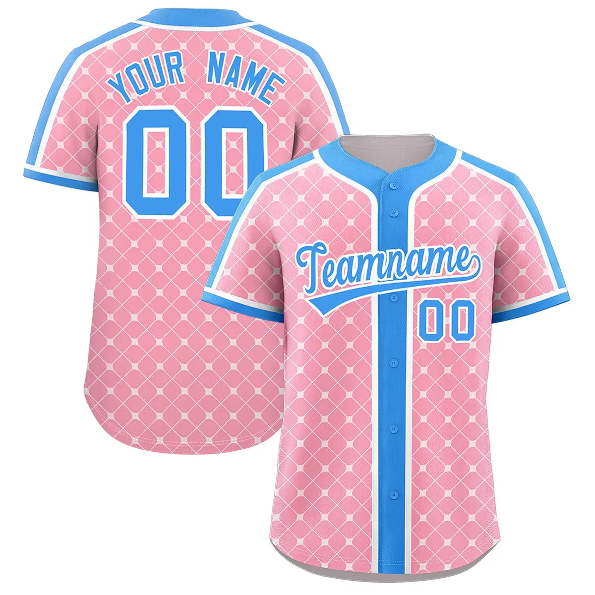 Light Pink Powder Blue-White Plaid Authentic Baseball Jersey