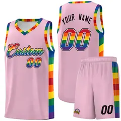 Light Pink Pride Month LGBT Rainbow Basketball Jersey