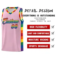 Light Pink Pride Month LGBT Rainbow Basketball Jersey 2