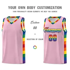 Light Pink Pride Month LGBT Rainbow Basketball Jersey 3