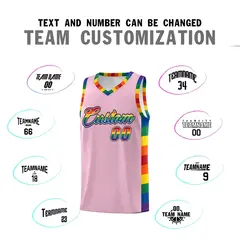 Light Pink Pride Month LGBT Rainbow Basketball Jersey 4