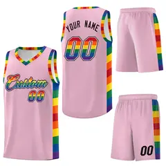 Light Pink Pride Month LGBT Rainbow Basketball Jersey 6