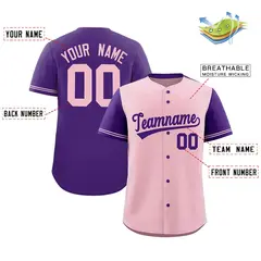 Light Pink Purple Color Block Raglan Sleeves Baseball Jersey 2