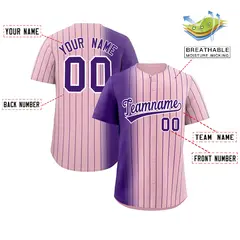 Light Pink Purple Gradient Pinstripe Baseball Jersey 2