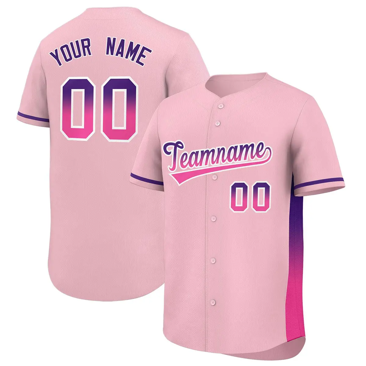 Light Pink Purple-Pink Gradient Side Baseball Jersey