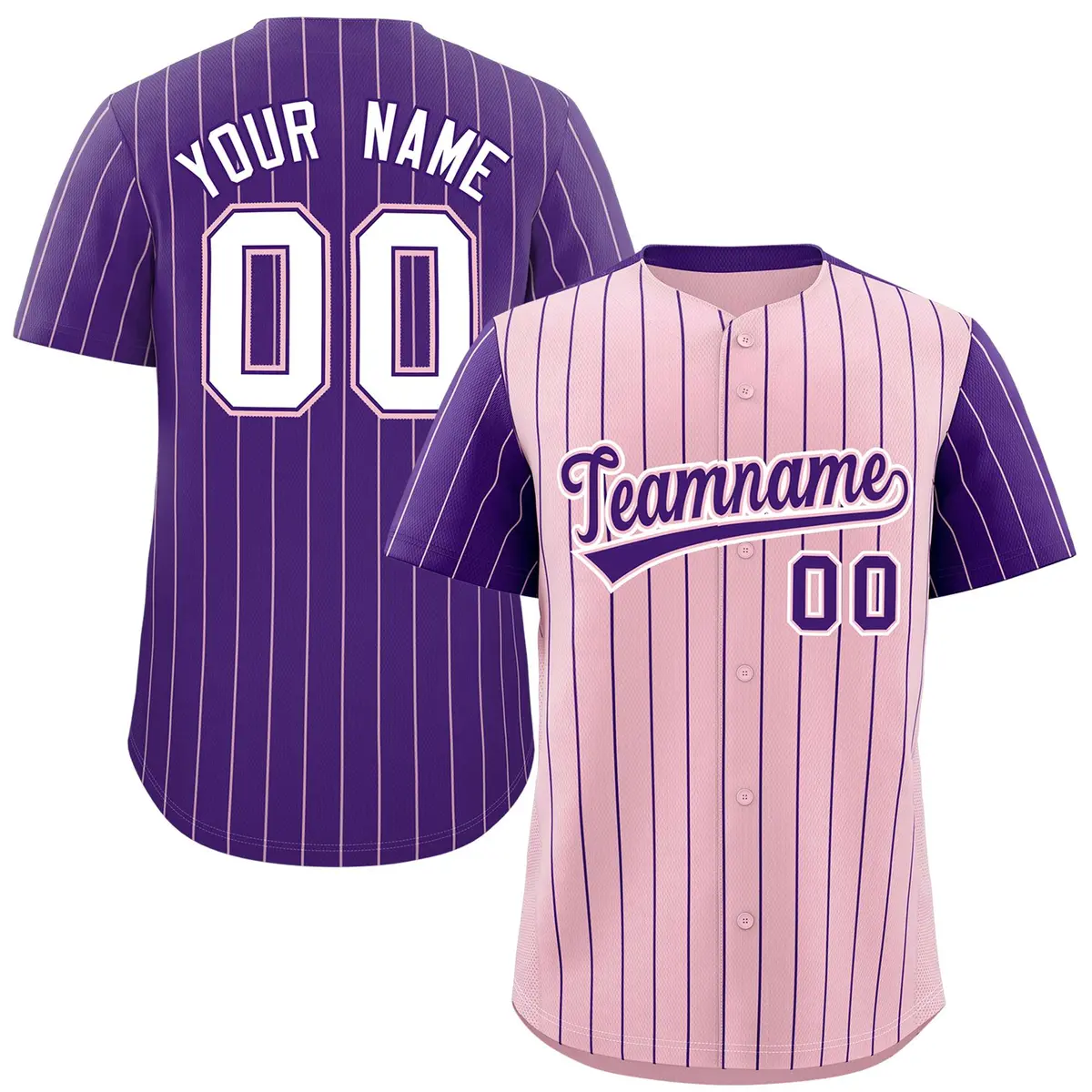 Light Pink Purple Pinstripe Raglan Baseball Jersey