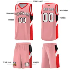 Light Pink Red Side Design Basketball Uniform Jersey 5