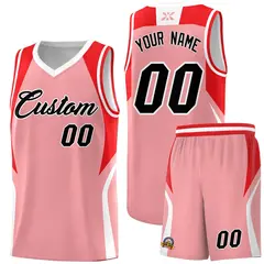 Light Pink Red White Color Block Basketball Jersey
