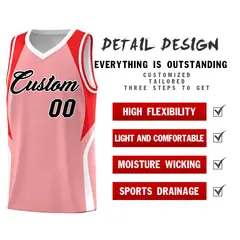 Light Pink Red White Color Block Basketball Jersey 2
