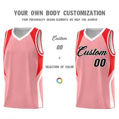 Light Pink Red White Color Block Basketball Jersey 3