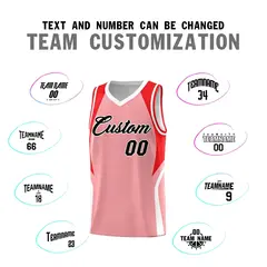 Light Pink Red White Color Block Basketball Jersey 4