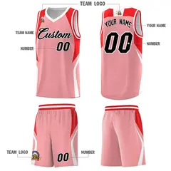 Light Pink Red White Color Block Basketball Jersey 5