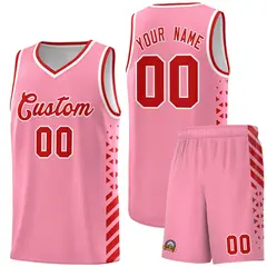Light Pink Red White Diamond Stripe Side Basketball Jersey 1