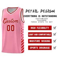 Light Pink Red White Diamond Stripe Side Basketball Jersey 2