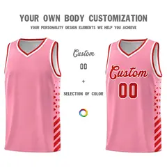 Light Pink Red White Diamond Stripe Side Basketball Jersey 3