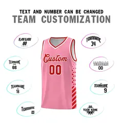 Light Pink Red White Diamond Stripe Side Basketball Jersey 4