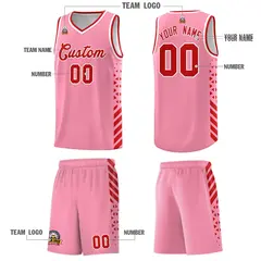 Light Pink Red White Diamond Stripe Side Basketball Jersey 5
