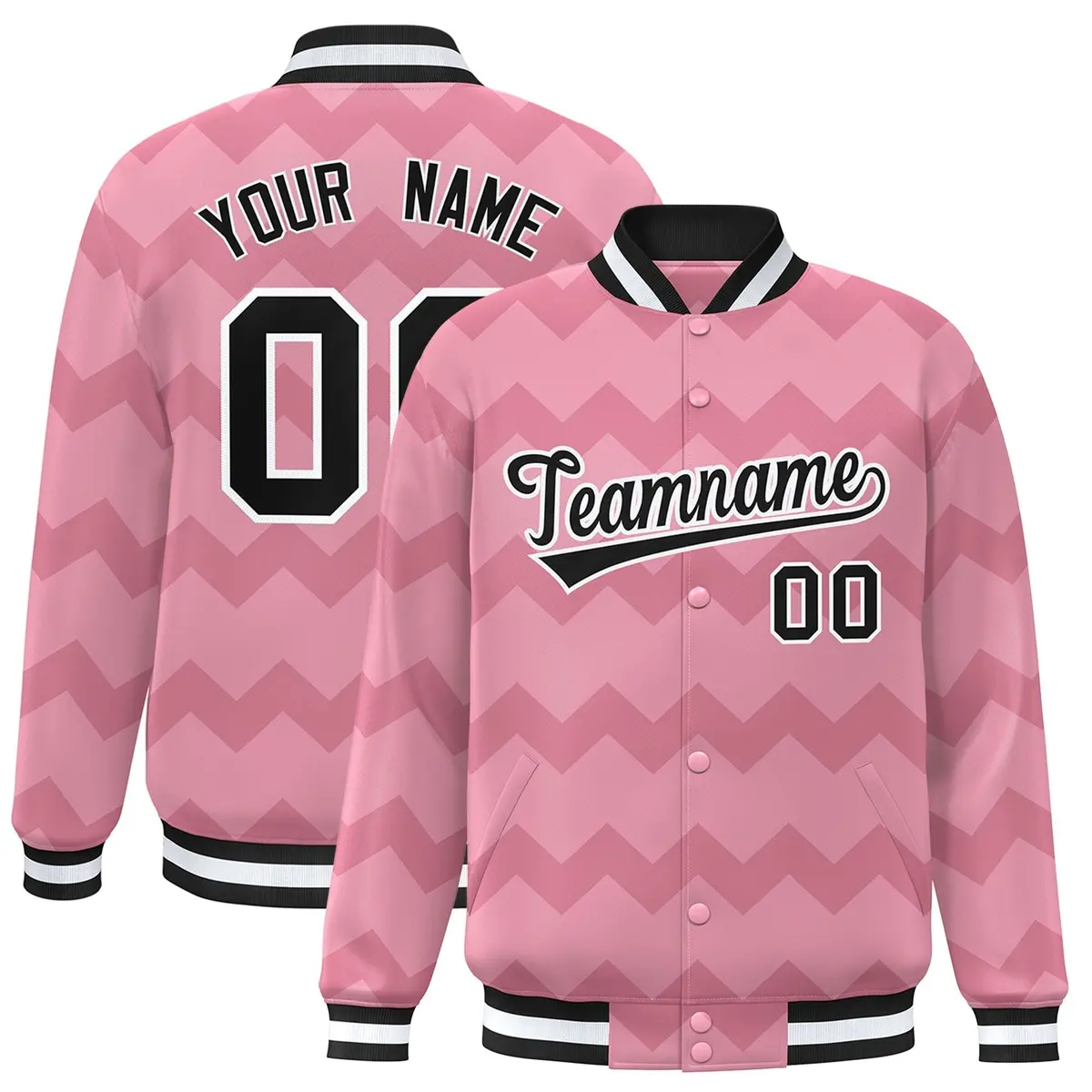 Light Pink Ripple Color Block Full-Snap Varsity Letterman Jacket