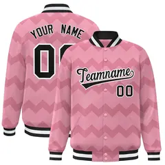 Light Pink Ripple Color Block Full-Snap Varsity Letterman Jacket 1