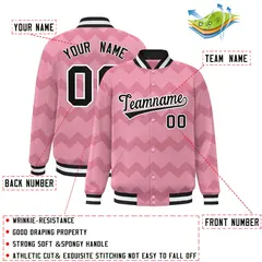 Light Pink Ripple Color Block Full-Snap Varsity Letterman Jacket 2