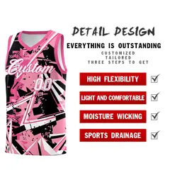 Light Pink Rose Red Abstract Graffiti Basketball Jersey 2